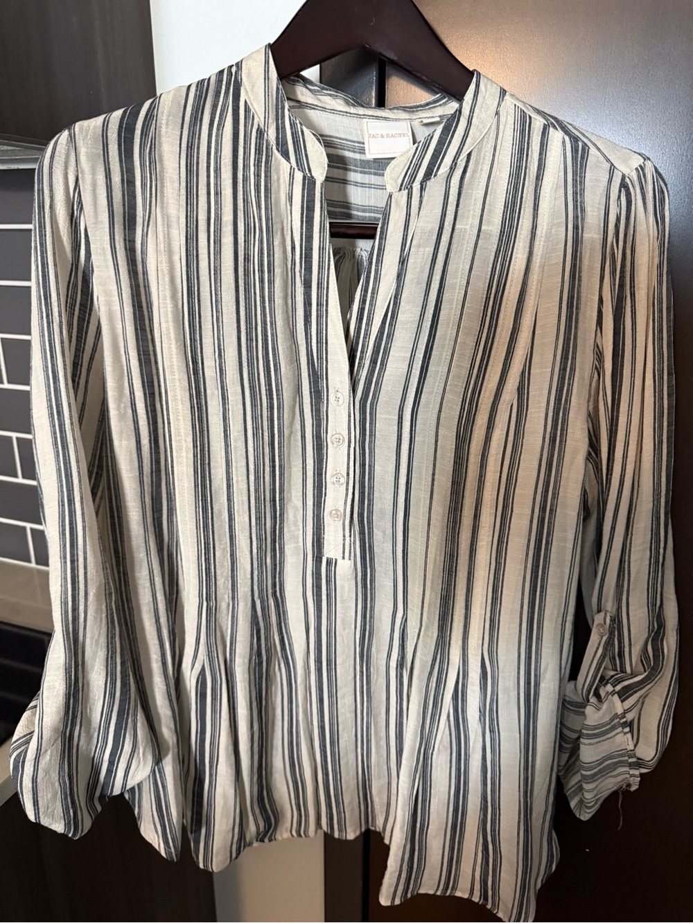 Zac & Rachel Cream and Navy Striped Button-Front Shirt
